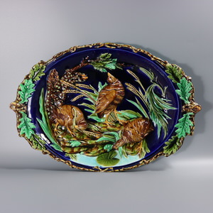 Large Sarreguemines Majolica Partridges Wall Plaque
