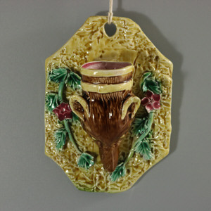 Majolica Fox Head Wall Pocket