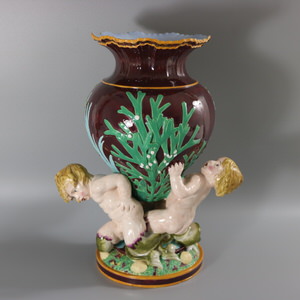 Minton Majolica Marine Vase with Merboys