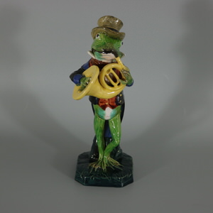Wilhelm Schiller Majolica Frog playing Tuba Figure