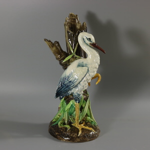 Delphin Massier Majolica Stork Vase