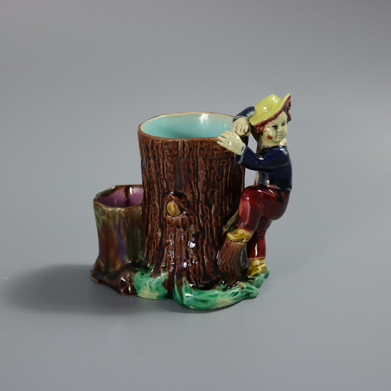 Holdcroft Majolica Boy Climbing Tree Posy Vase - ID#23120 Image 1