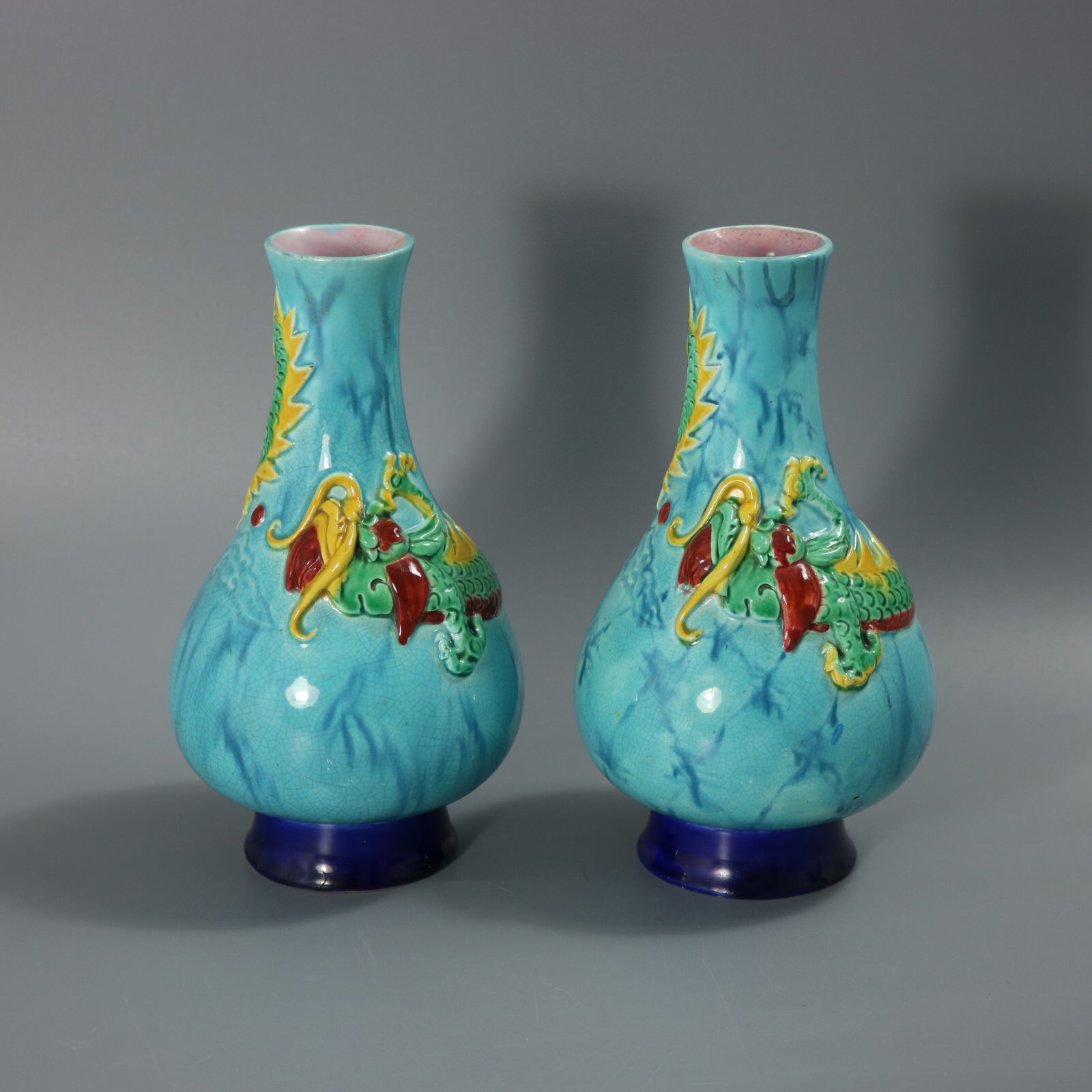 Rare Pair Worcester Majolica Dragon Vases - ID#23137 Image 1