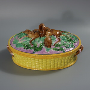 English Majolica Game Dish, Cover & Egg Stand