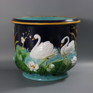 George Jones Majolica Swan Jardiniere