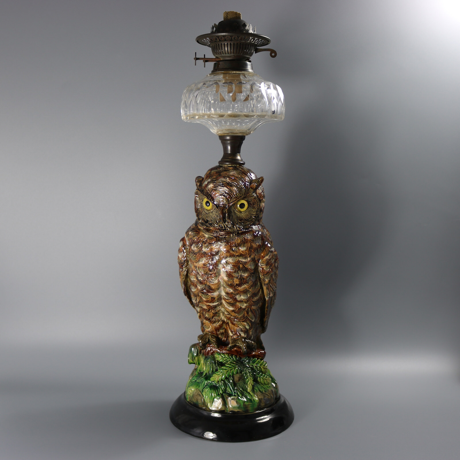 Wilhelm Schiller Majolica Owl Figural Lamp - ID#23201 Image 1