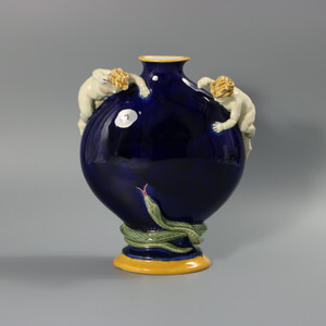 Brown Westhead Moore Majolica Vase with Putti and Snake
