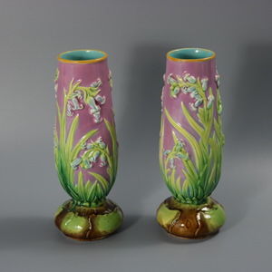 Pair George Jones Majolica Bluebell Vases