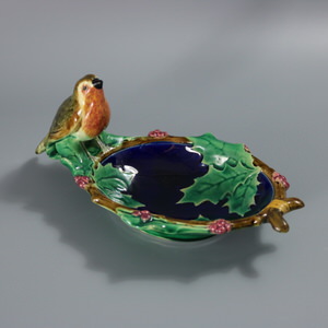 Minton Majolica Robin with Holly Christmas Tray