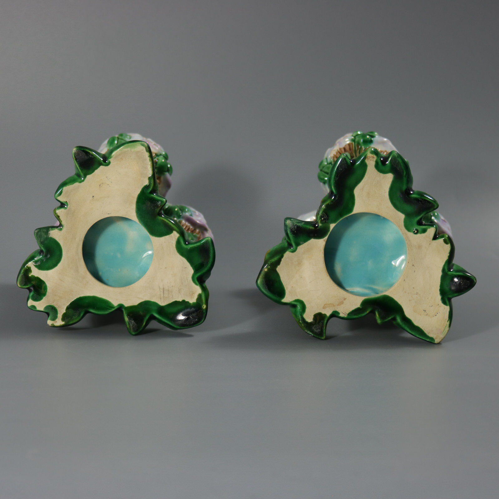 Pair of English Majolica Triple Throated Flower Vases - ID#23285 Image 5