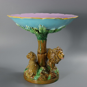 George Jones Majolica Africa Lions Compote