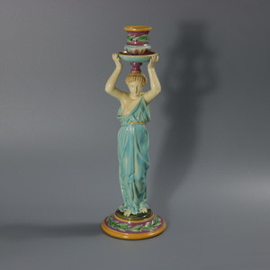 George Jones Majolica Egyptian Figural Candlestick