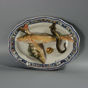 Brard French Palissy Majolica Wall Platter with Fish