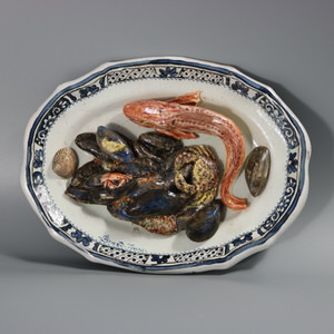Brard French Palissy Majolica Platter with Fish and Crabs