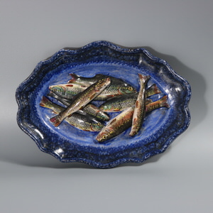 Brard French Palissy Majolica Platter with Fish
