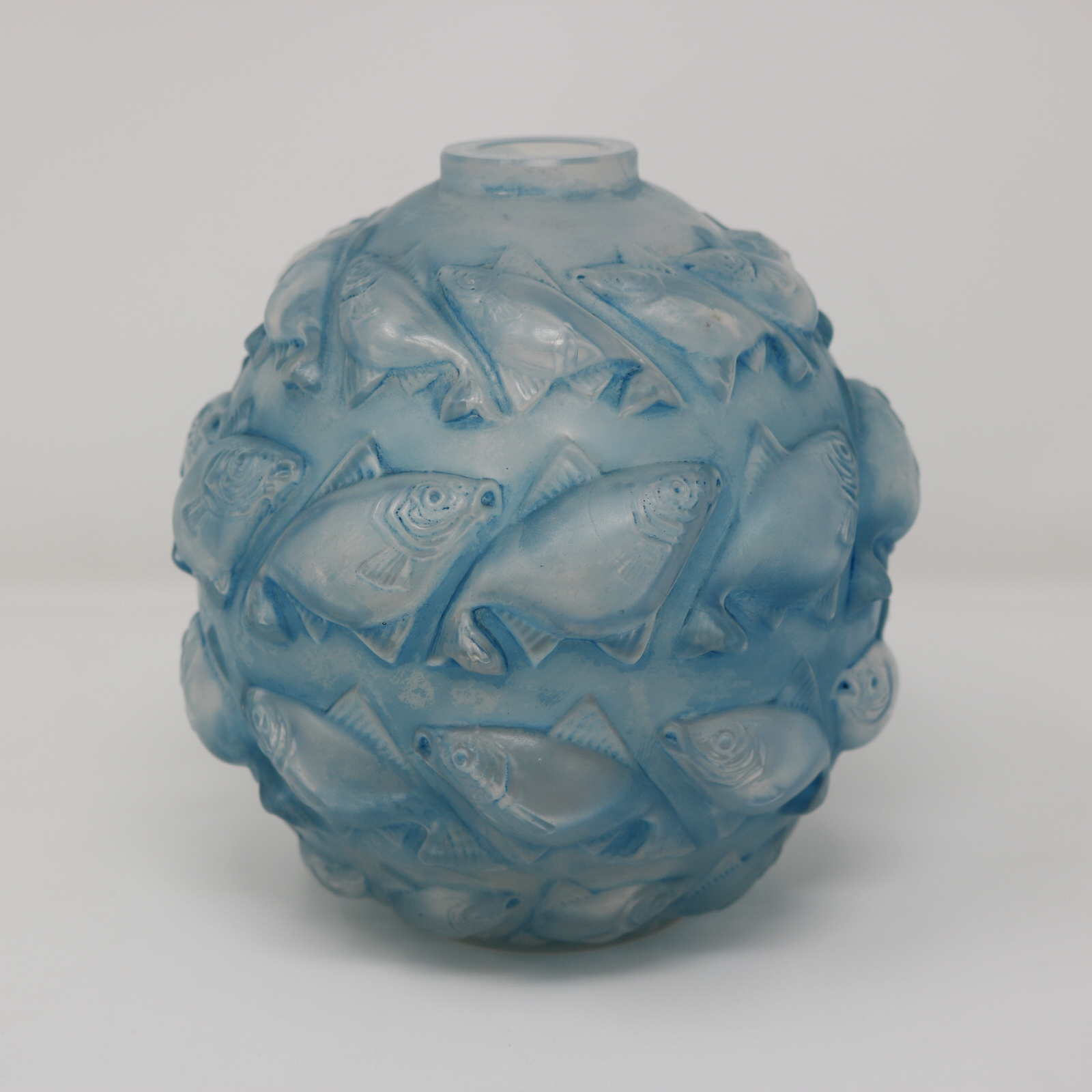 Rene Lalique Opalescent Glass Blue Stain 'Camaret' Vase - ID#23114 Image 1