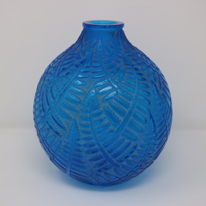 Rene Lalique Electric Blue Glass Espalion Vase