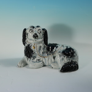 Rare Staffordshire Pottery Recumbent Spaniel