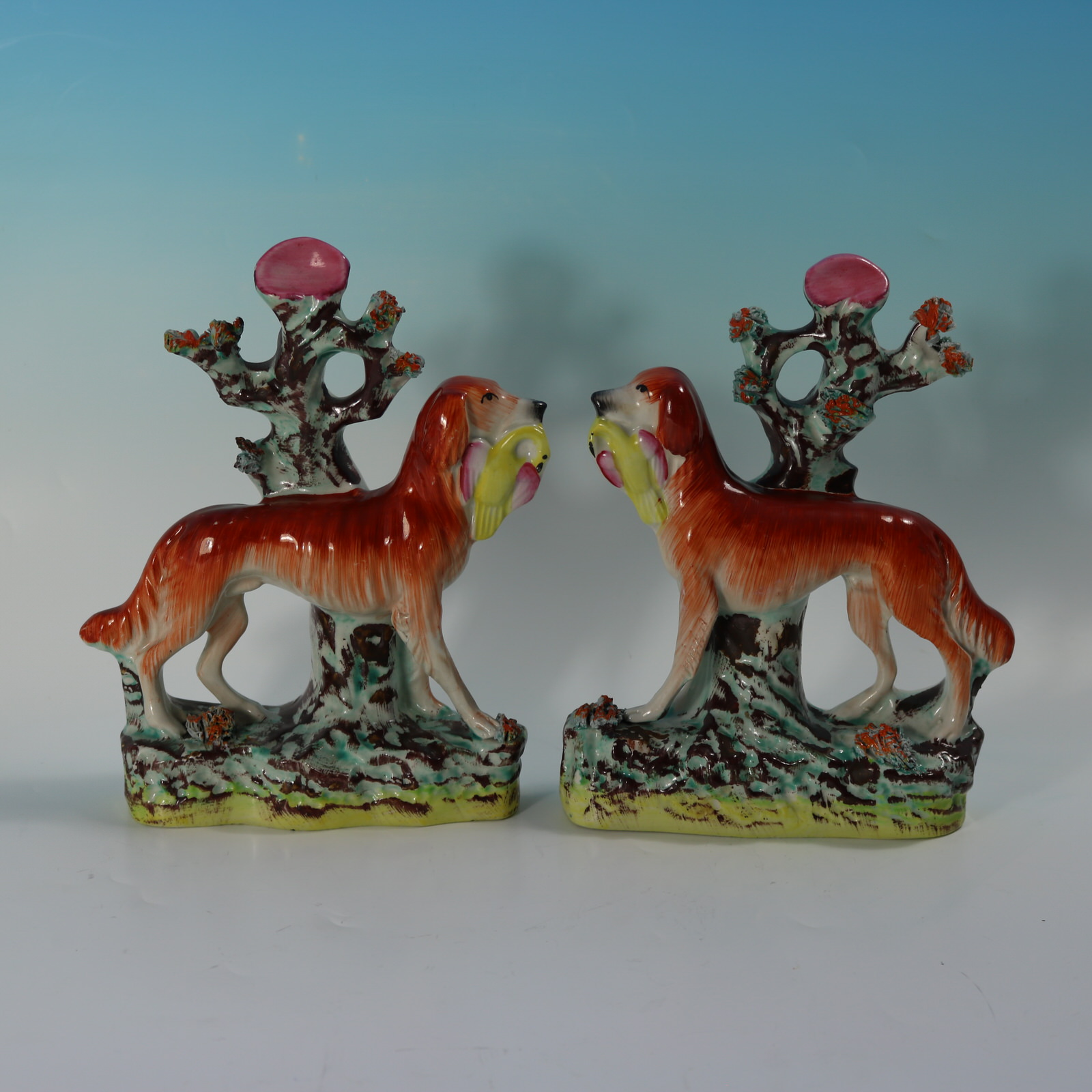 Rare Pair Staffordshire Pottery Hunting Dogs - ID#23272 Image 1