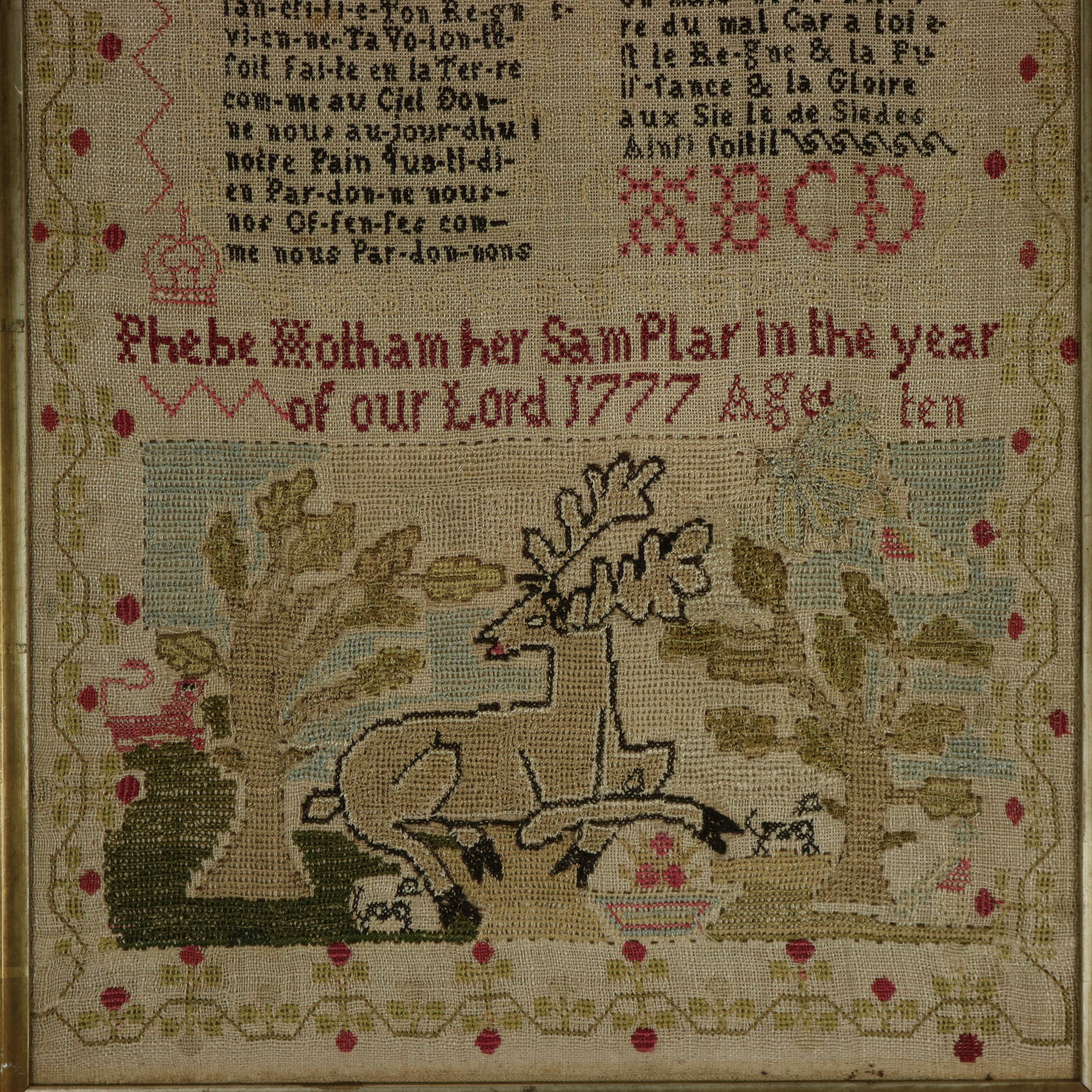 Antique Sampler, 1777 by Phebe Hotham Aged 10 - ID#23335 Image 3