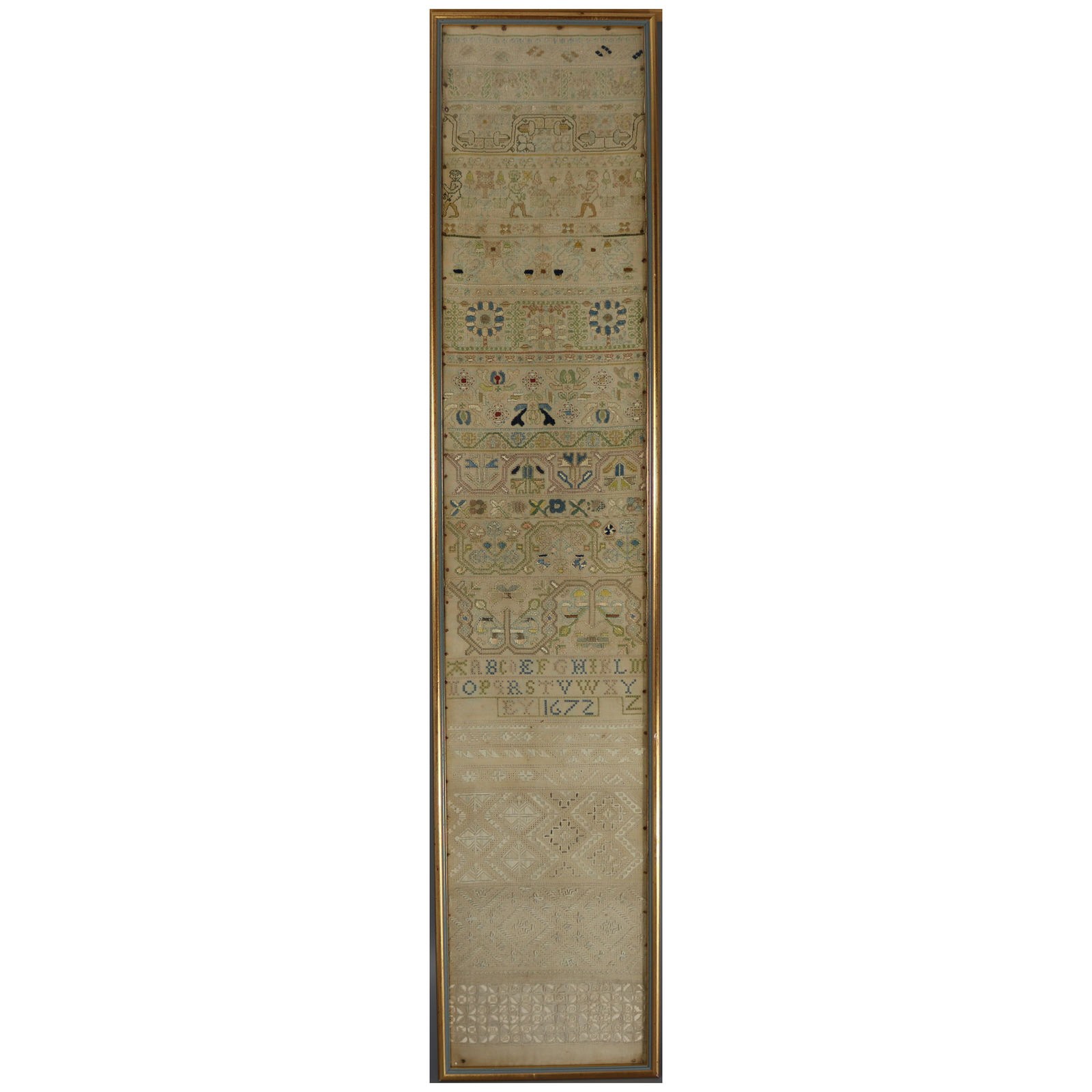 Antique Charles II Band Sampler, 1672, by E.Y - ID#23345 Image 1