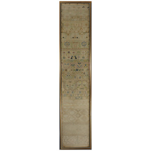 Antique Charles II Band Sampler, 1672, by E.Y