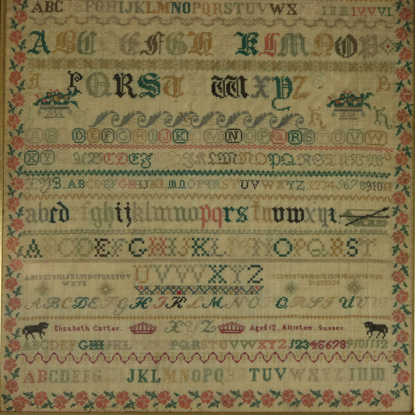 Antique Sampler, c.1850, by Elizabeth Carter, Sussex - ID#23350 Image 3