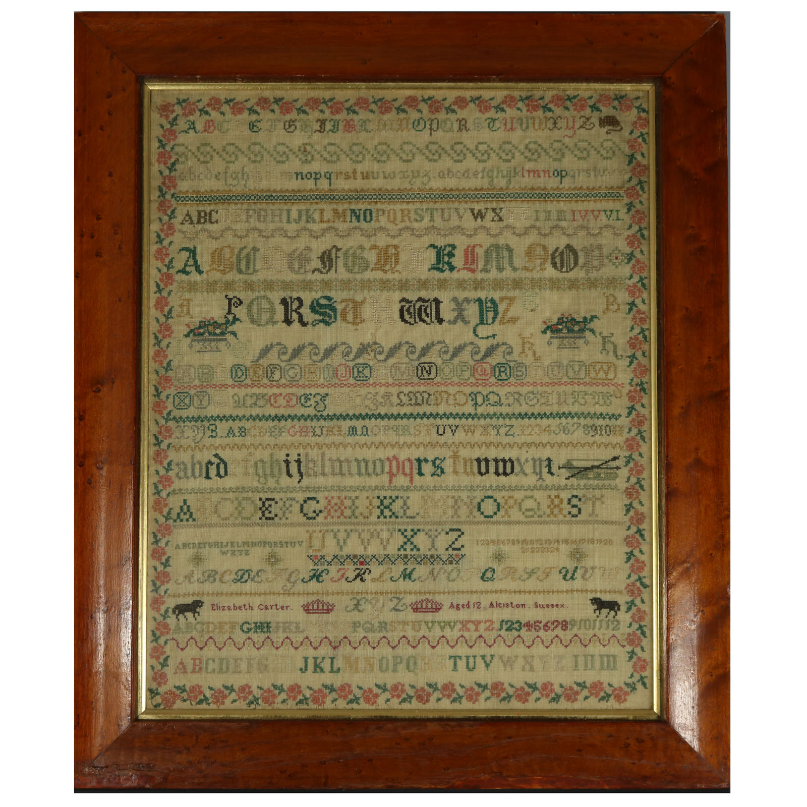 Antique Sampler, c.1850, by Elizabeth Carter, Sussex - ID#23350 Image 1