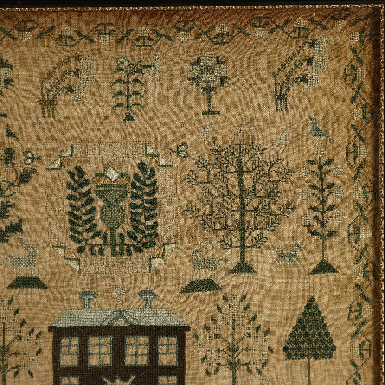 Antique Scottish Sampler, with House and Thistle - ID#23361 Image 3