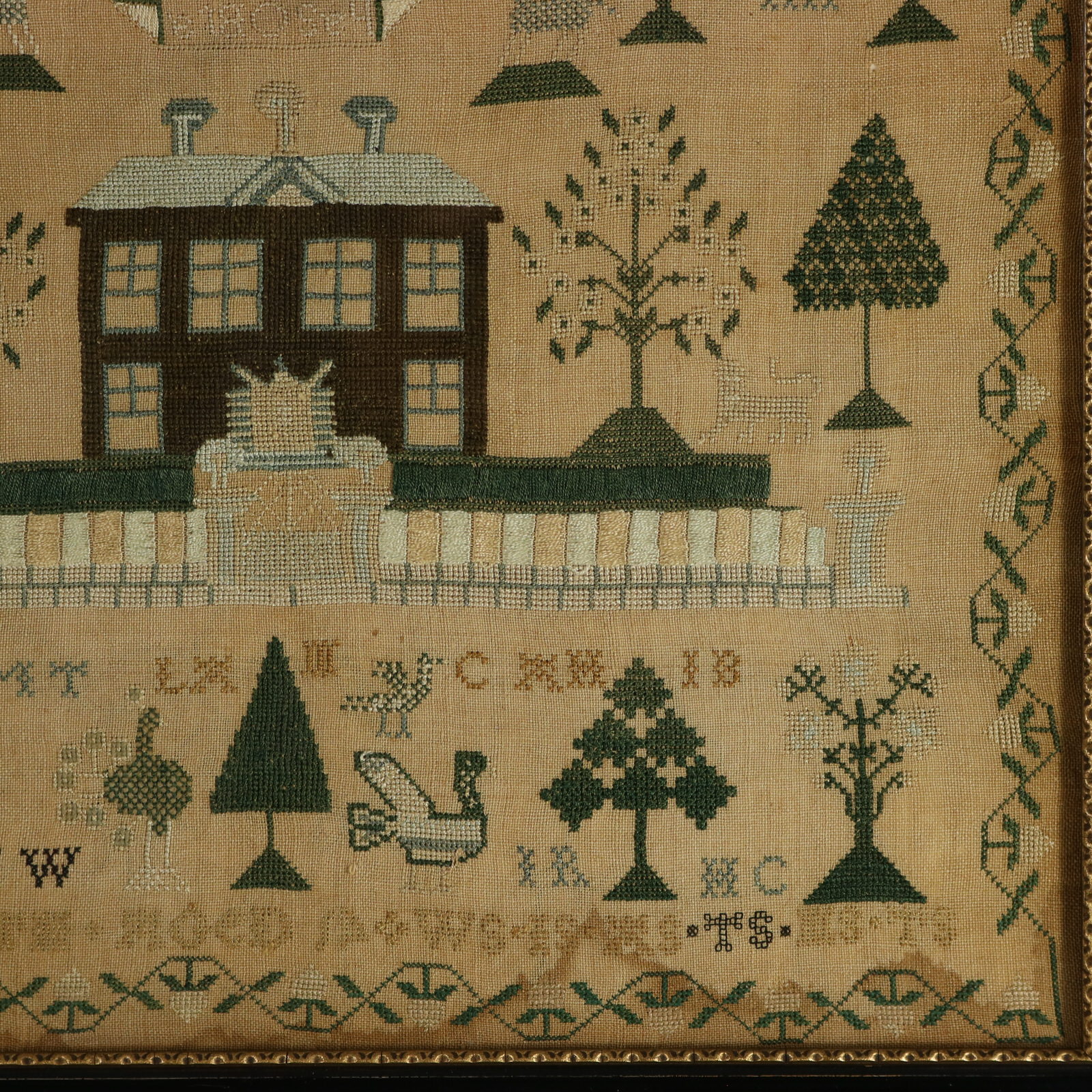 Antique Scottish Sampler, with House and Thistle - ID#23361 Image 4