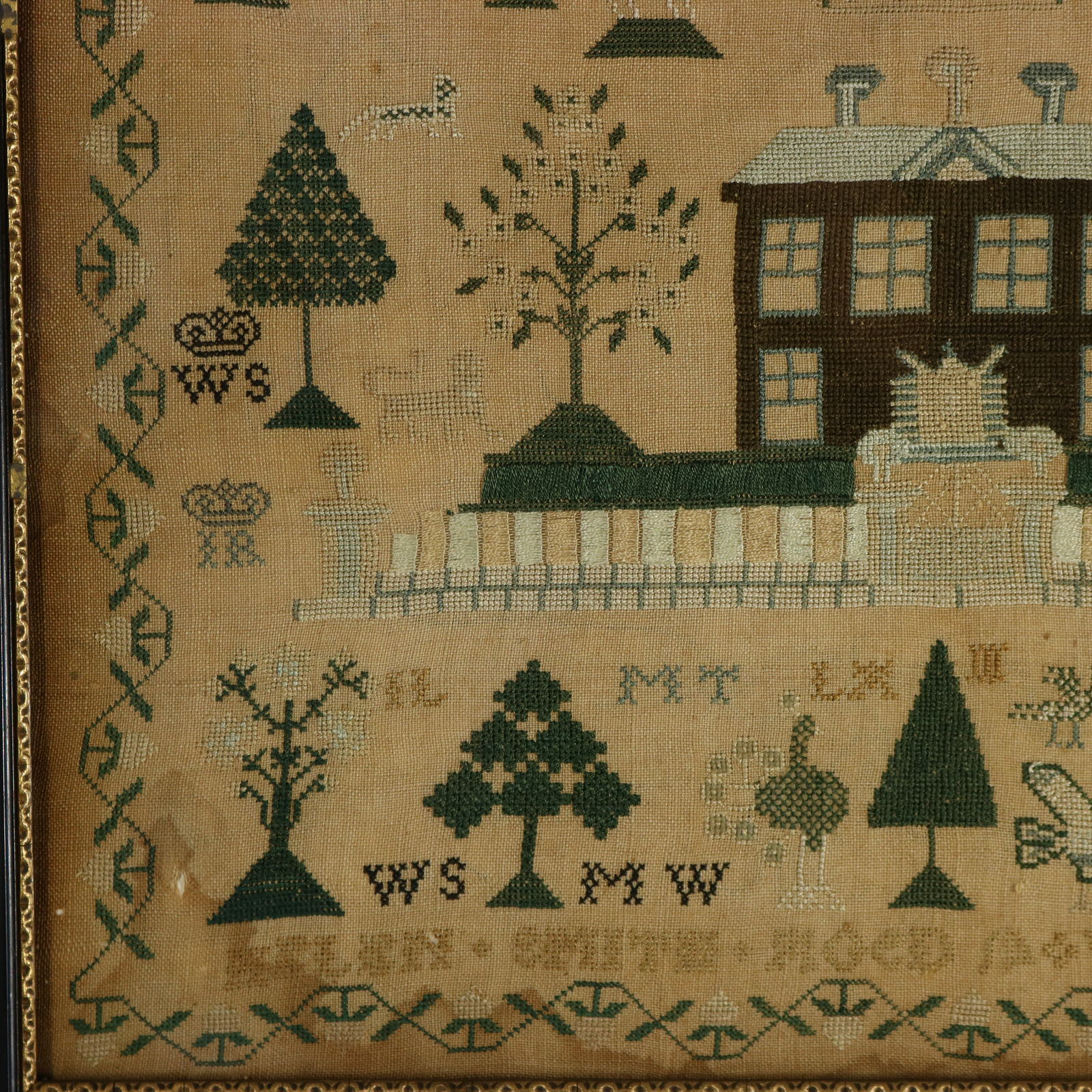 Antique Scottish Sampler, with House and Thistle - ID#23361 Image 5