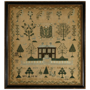 Antique Scottish Sampler, with House and Thistle