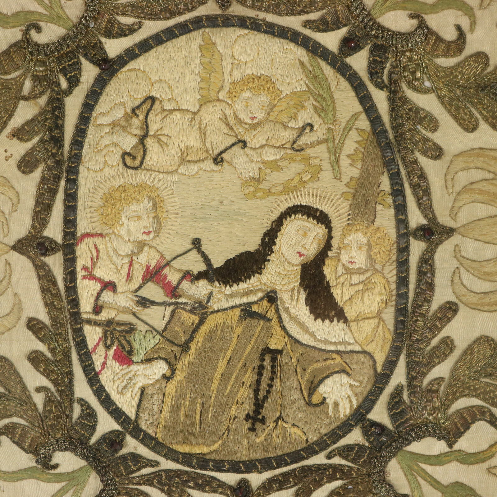 Antique Silkwork Embroidery of Saint Teresa of Ávila - ID#23388 Image 3