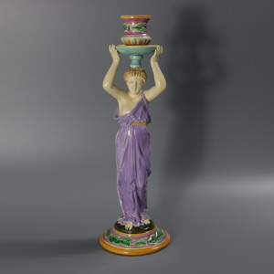 George Jones Majolica Egyptian Figural Candlestick