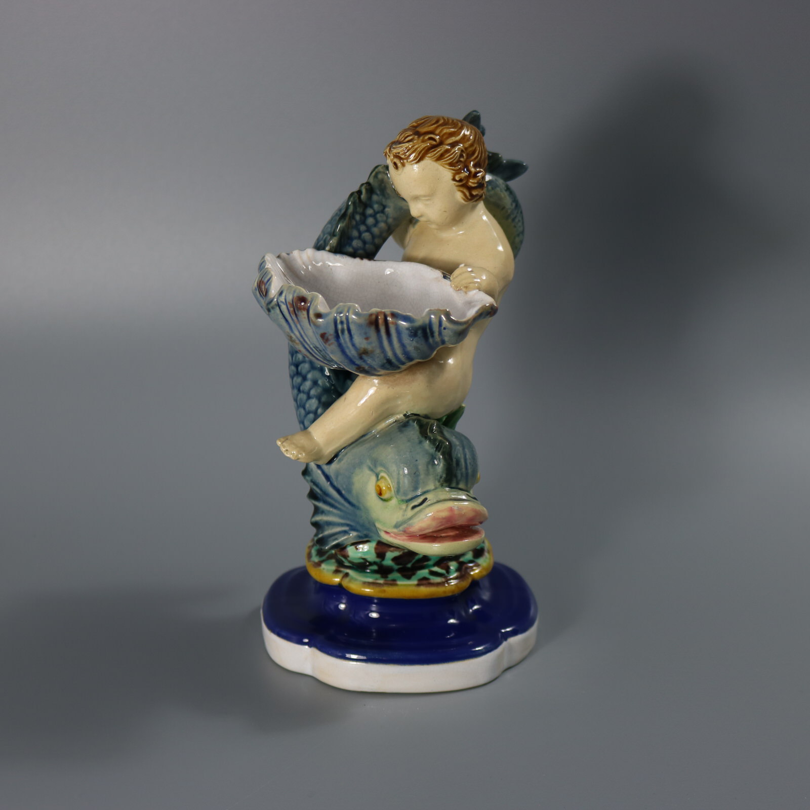 Minton Majolica Boy and Dolphin Salt - ID#23318 Image 2