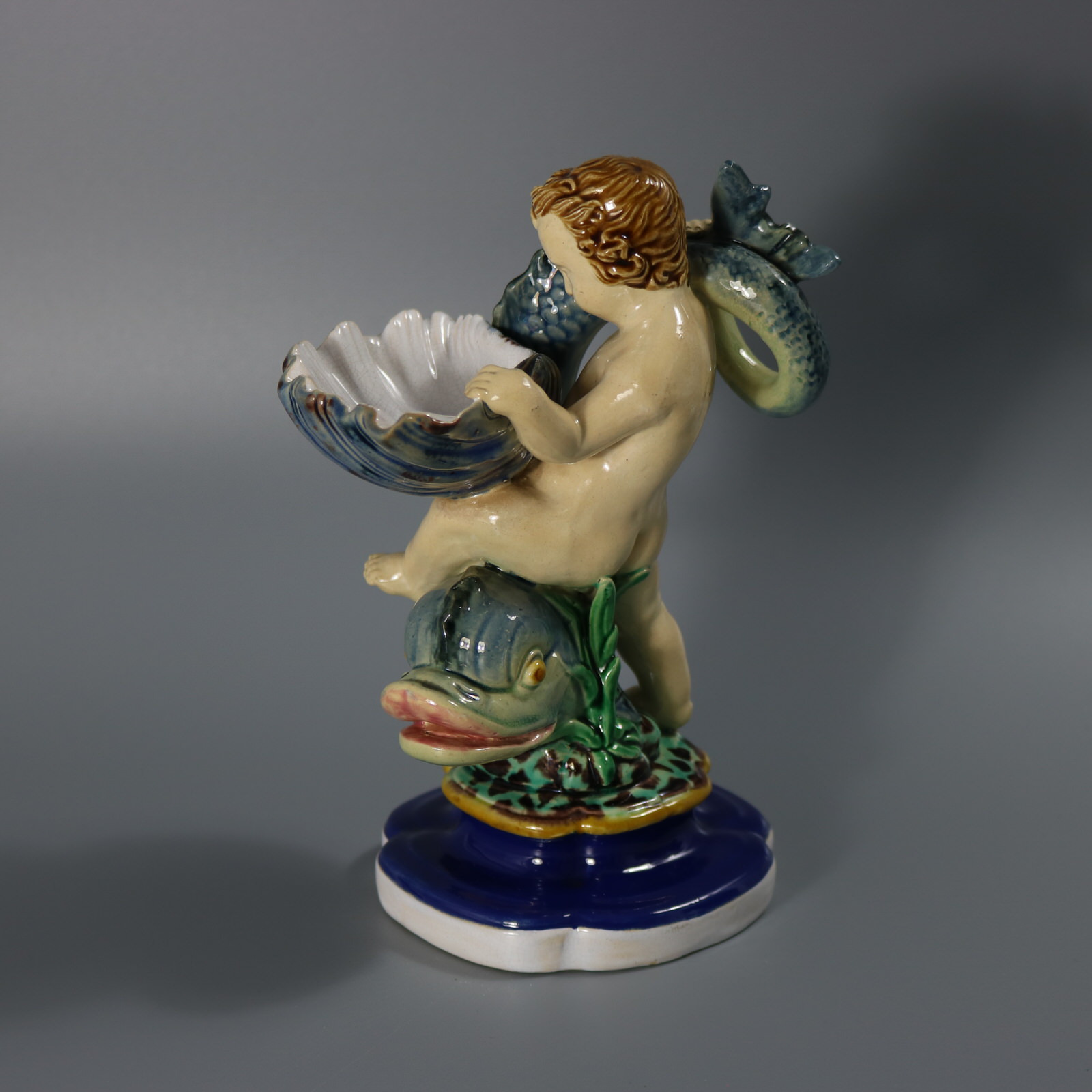 Minton Majolica Boy and Dolphin Salt - ID#23318 Image 3