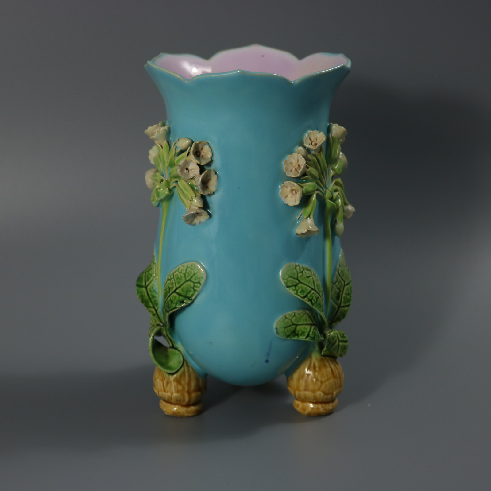 Minton Majolica Floral Vase with Bulb Feet - ID#23325 Image 2