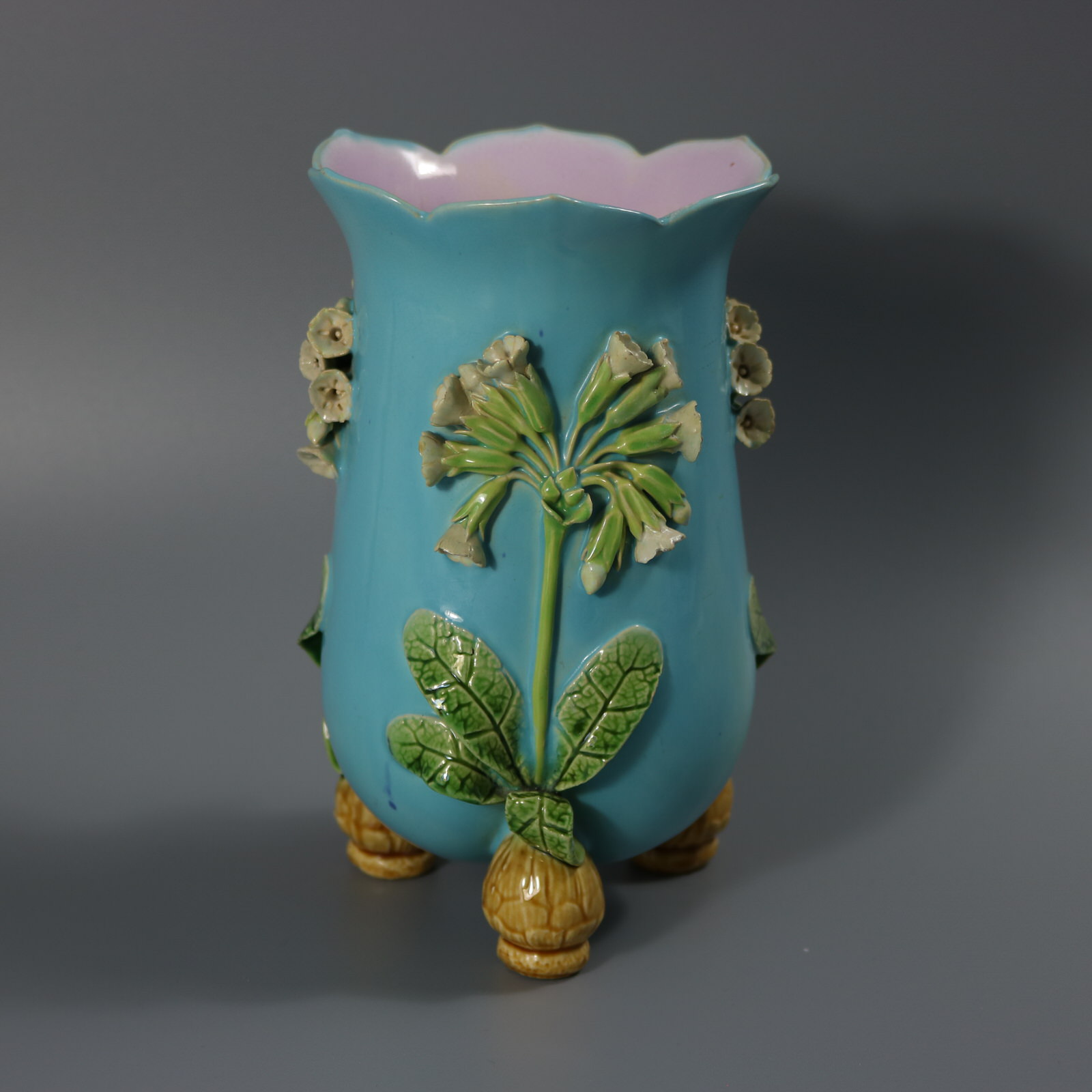Minton Majolica Floral Vase with Bulb Feet - ID#23325 Image 3
