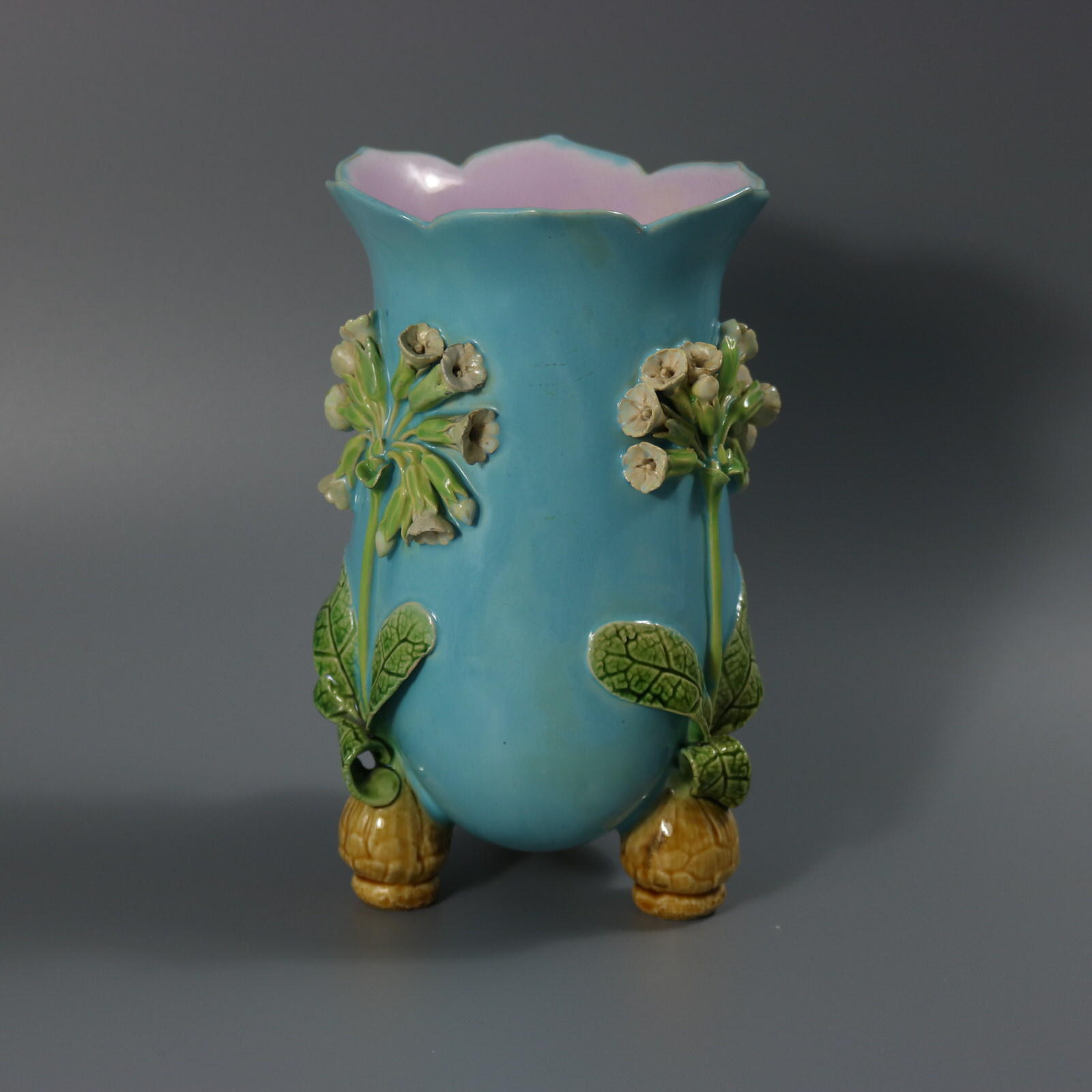 Minton Majolica Floral Vase with Bulb Feet - ID#23325 Image 4