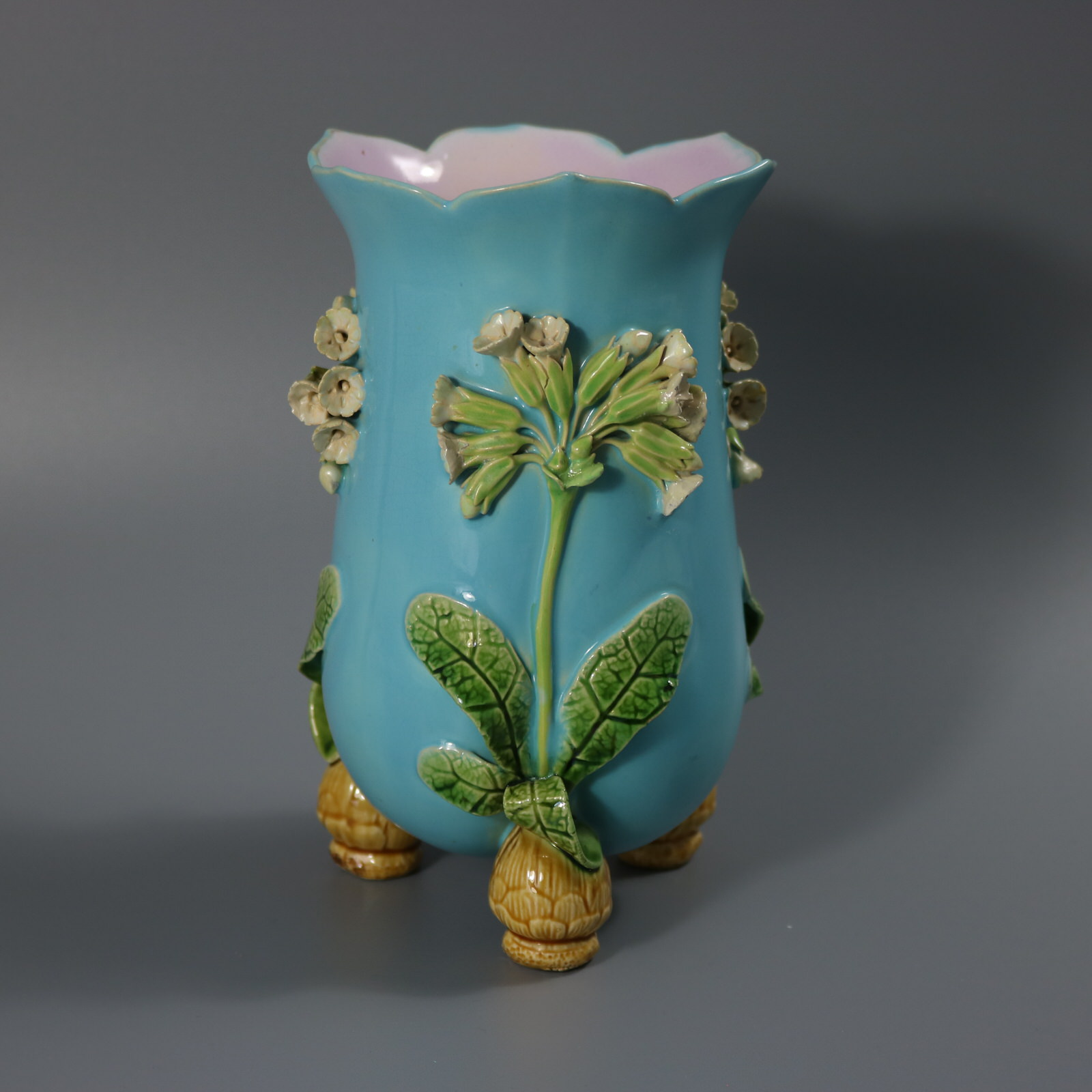 Minton Majolica Floral Vase with Bulb Feet - ID#23325 Image 1