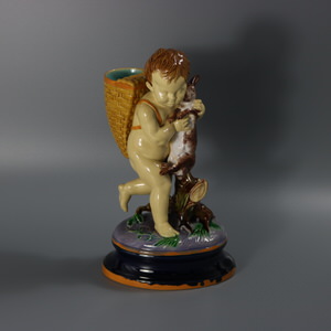 Brownfield Majolica Child with Rabbit Figure