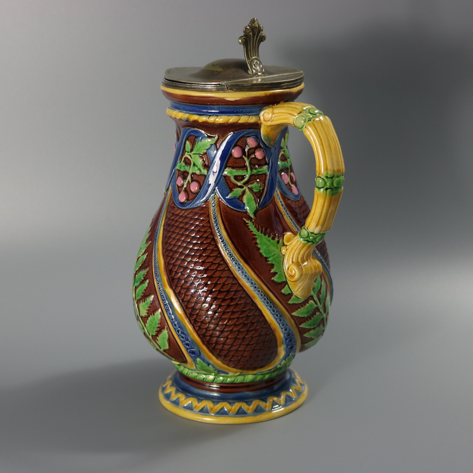 Minton Majolica Fern Jug with Pewter Lid - ID#23337 Image 2