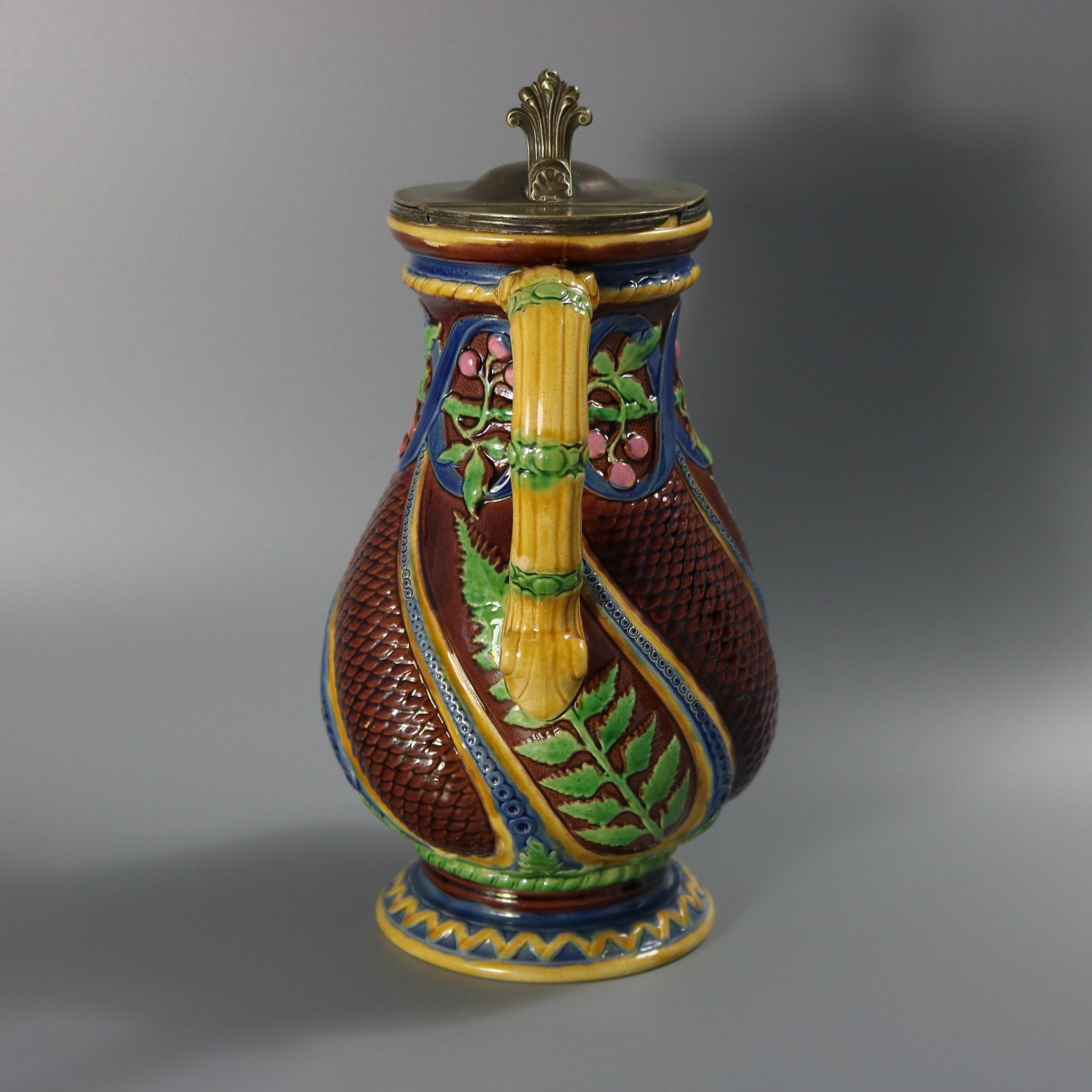 Minton Majolica Fern Jug with Pewter Lid - ID#23337 Image 3