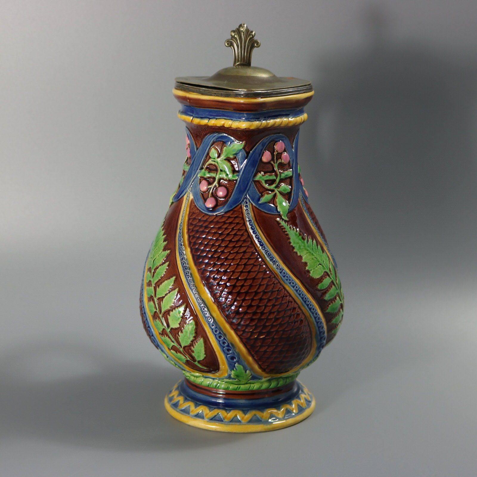 Minton Majolica Fern Jug with Pewter Lid - ID#23337 Image 5