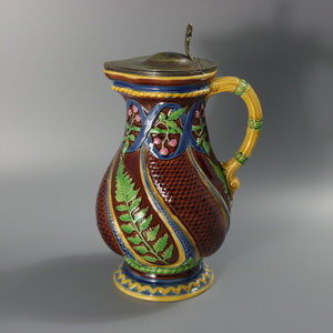 Minton Majolica Fern Jug with Pewter Lid