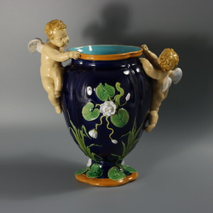 Minton Majolica Cherubs Vase