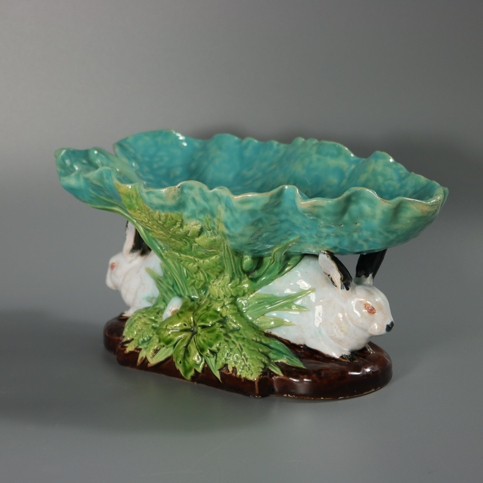 Minton Majolica Rabbits And Leaves Compote Bowl - ID#23358 Image 2