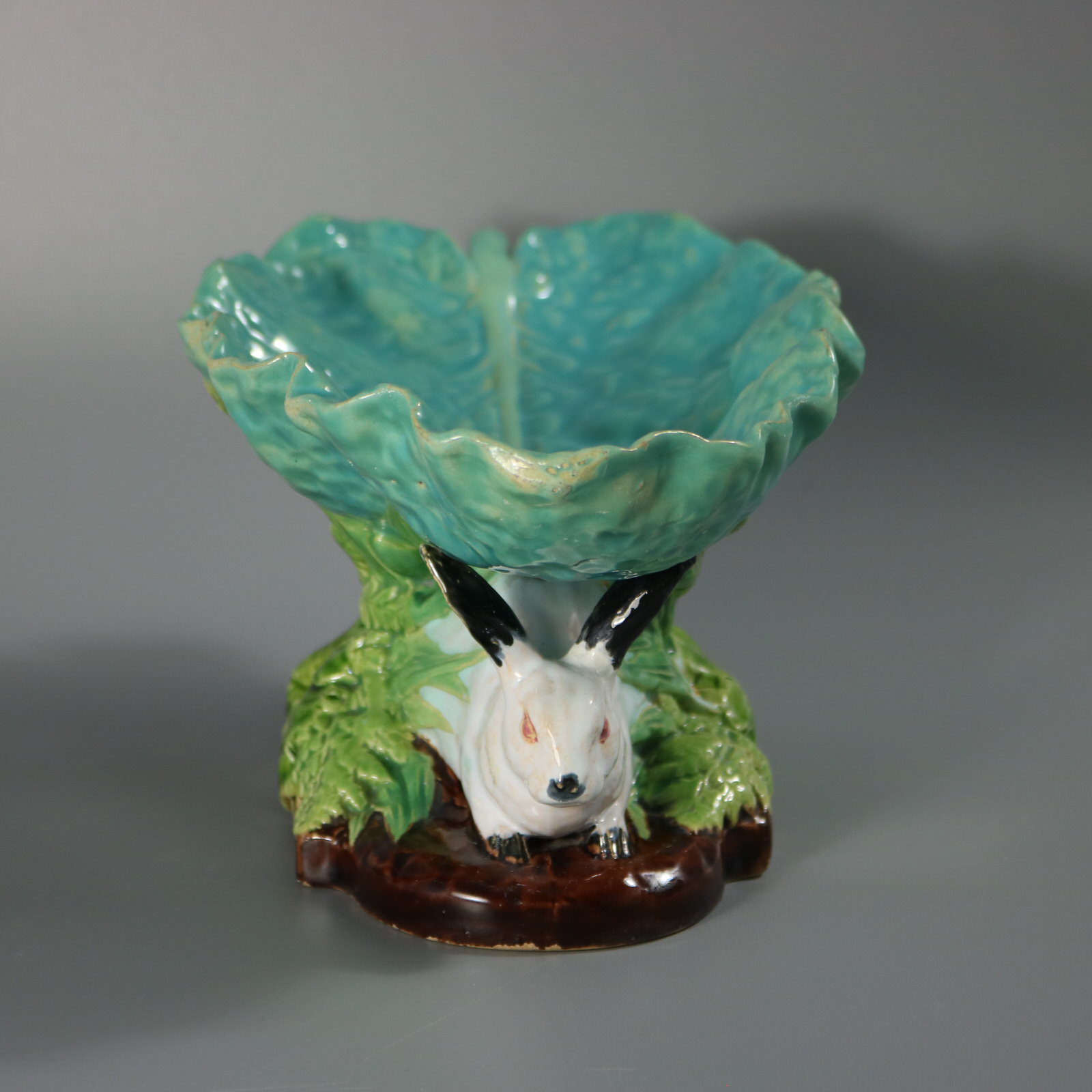 Minton Majolica Rabbits And Leaves Compote Bowl - ID#23358 Image 3