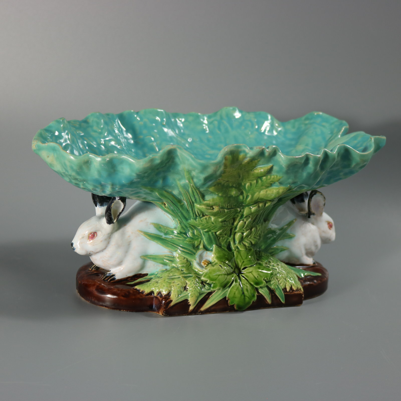 Minton Majolica Rabbits And Leaves Compote Bowl - ID#23358 Image 4