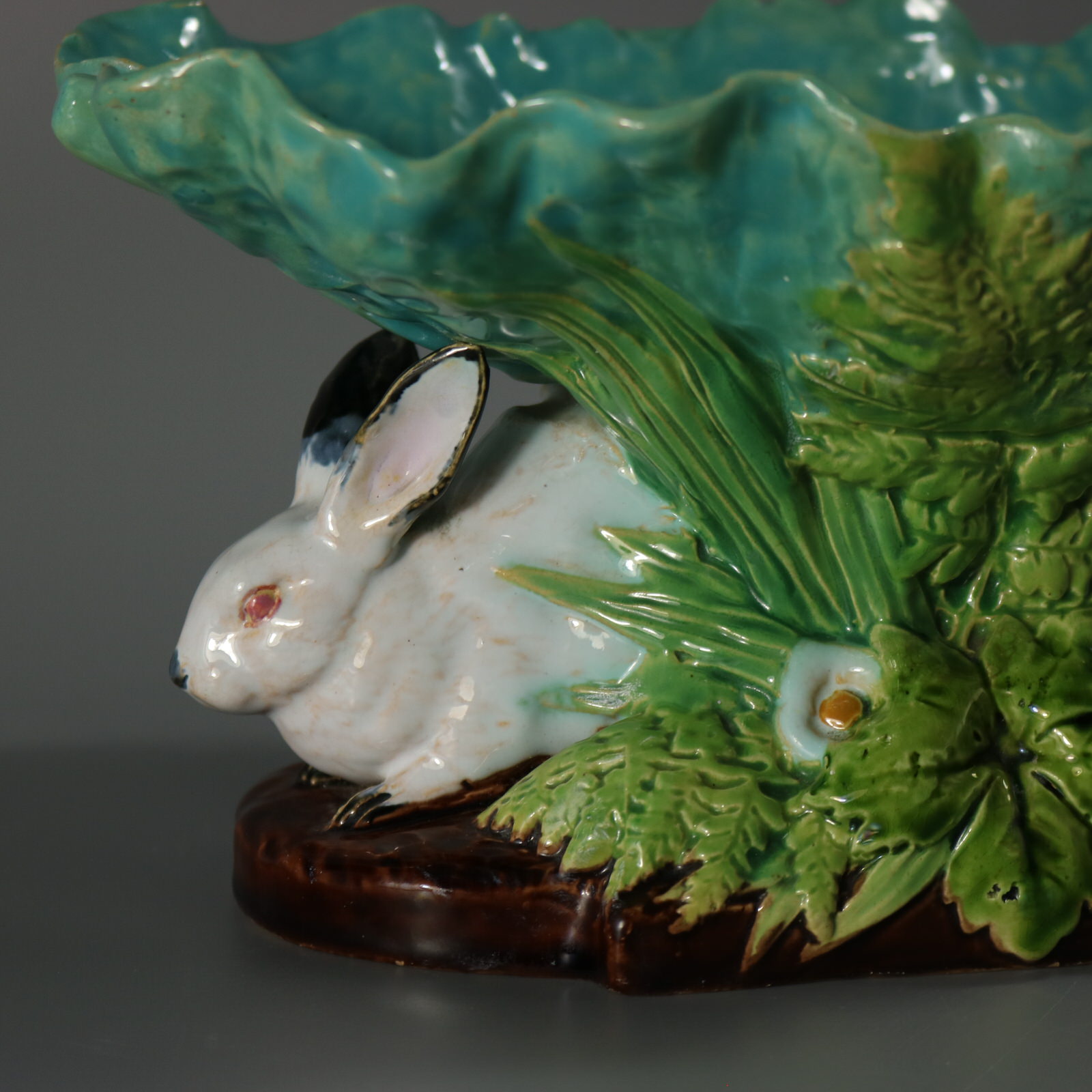 Minton Majolica Rabbits And Leaves Compote Bowl - ID#23358 Image 5